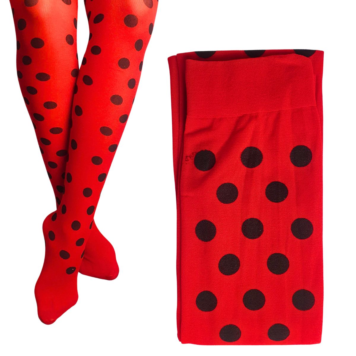Meia Calça Vermelha com Bolinha para Fantasia Cosplay e Festa 5/8 Meia Calça Vermelha com Bolinha para Fantasia Cosplay e Festa 5/8